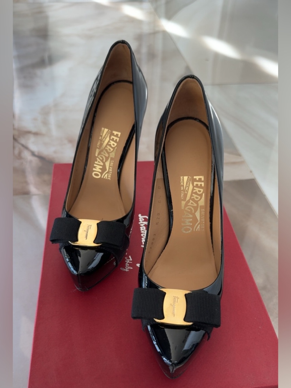 Salvatore Ferragamo Patent Leather Platform Pumps